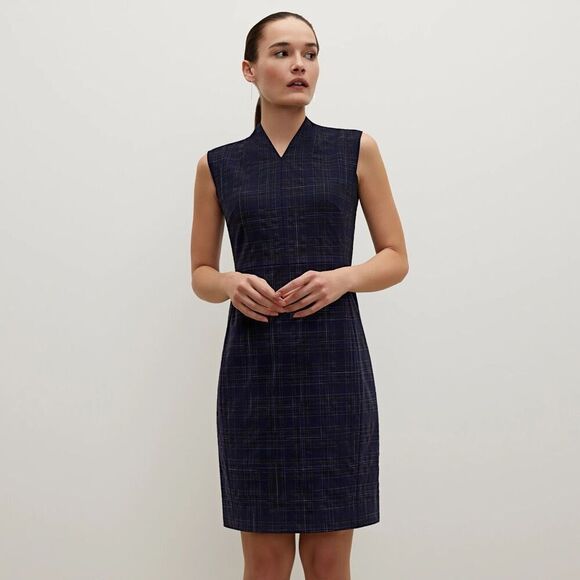 NWT MM. LaFleur Womens Navy Blue Plaid Sleeveless The Aditi Sheath Dress Size 4 - Picture 1 of 13